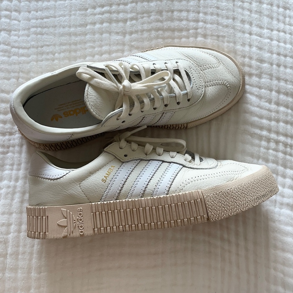 Adidas white/tan shoes